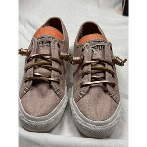 Sperry Womens Sz 6M Sky Sail Rose Metallic Platform Twill Sneakers Slip Ons Prom